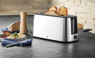 WMF Bueno Pro Toaster Langschlitz 4 Scheiben mit Brötchenaufsatz, XXL Toast, Aufknusper-Funktion, 6 Bräunungsstufen, 1550W, Toaster edelstahl matt