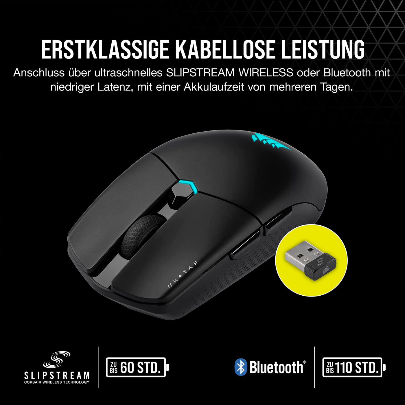 CORSAIR KATAR ELITE WIRELESS Ultraleichte FPS Gaming Maus - 10.000 DPI - Symmetrische Form - Bis zu 110 Stunden Akkulaufzeit - iCUE-Kompatibel - PC, PS5, PS4, Xbox - Schwarz