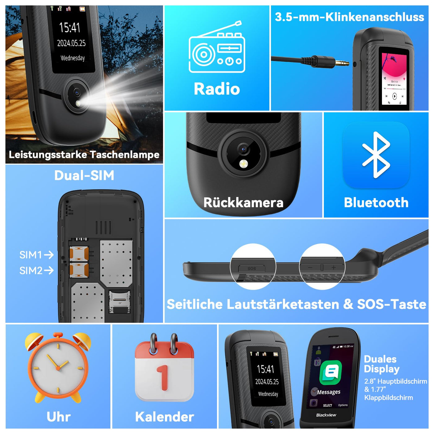 Blackview N2000 4G Seniorenhandy Ohne Vertrag mit Großen Tasten Handy, Dual 4G SIM Klapphandy Mobiltelefon für Senioren, SOS-Funktion Handy|FM Radio|Taschenlampe|Ladestation|2.8 Zoll Farbdisplay