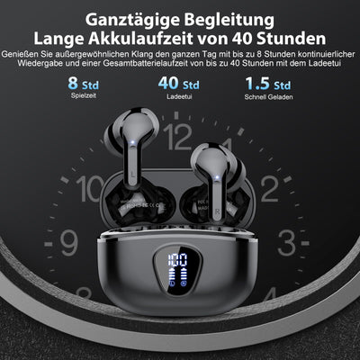 Bluetooth Kopfhörer, Kopfhörer Kabellos Bluetooth 5.3 In Ear, 4 ENC Noise Cancelling Mic Ohrhörer, HiFi Stereo Tiefbass, 40H Spielzeit, LED-Anzeige, IP7 Wasserdichte Earbuds, Touch Control, Schwarz