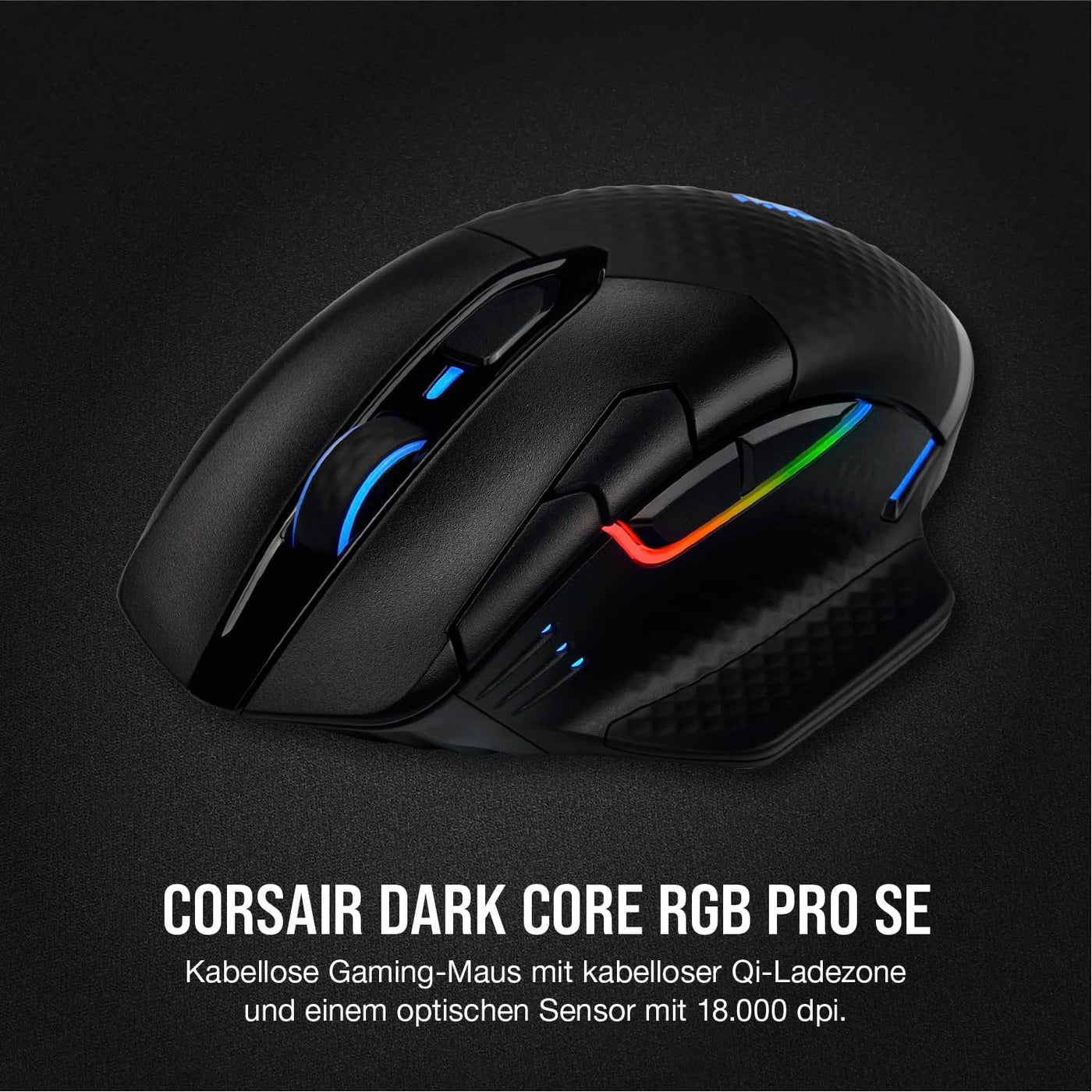 CORSAIR DARK CORE RGB PRO SE Wireless FPS/MOBA Gaming Maus Mit Qi Wireless Charging - 18.000 DPI - 8 Programmierbare Tasten - Sub-1ms - iCUE Kompatibel - PC, Mac, PS5, PS4, Xbox - Schwarz