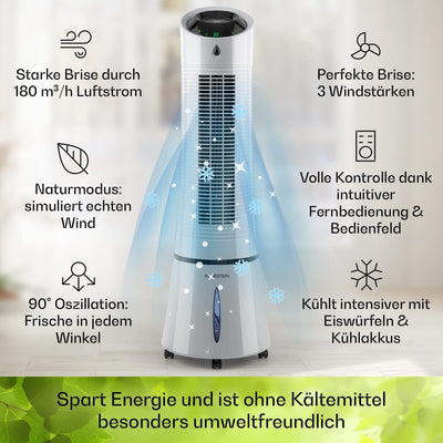 Klarstein Luftkühler mit Wasserkühlung, 5-in-1 Verdunstungskühler, Luftbefeuchter, Ventilator, Luftreiniger & Nachtmodus, Mobile Klimageräte Luftkühler 6L, 45 Watt Air Cooler, 180 m³/h Luftstrom