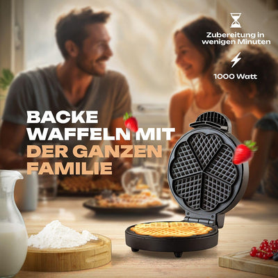 Clatronic® Waffeleisen | mit Ø 18cm antihaftbeschichteter Backfläche | Waffeleisen Herzform | stufenlos einstellbarer Bräunungsgrad & Backampel | Waffle Maker mit Edelstahleinlage | 1000W | WA 3492