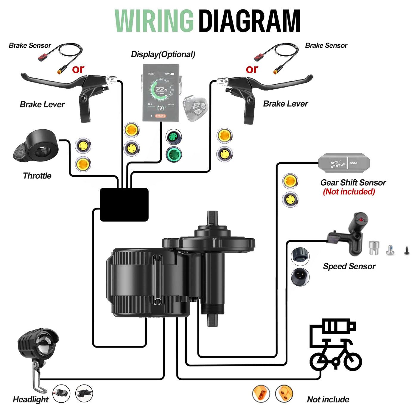 Bafang 48V 750W Mittelmotor Kit BBS02B Mid Motor Elektrofahrrad Umbausatz mit EKD01 Display und 44T Kettenblatt 8Fun E-Bike Umbausatz für BB68-73mm Moutainbike