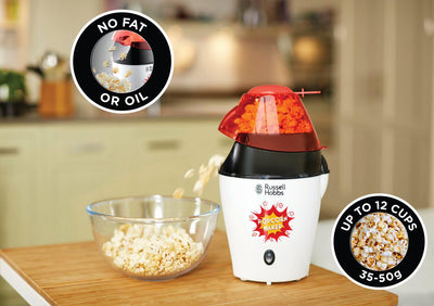 Russell Hobbs Popcornmaschine [Testsieger] Fiesta (Heißluft Popcorn Maker, ohne Fett & Öl, inkl. Mais Messlöffel, BPA-frei, 1290W) 24630-56, Weiß/Schwarz