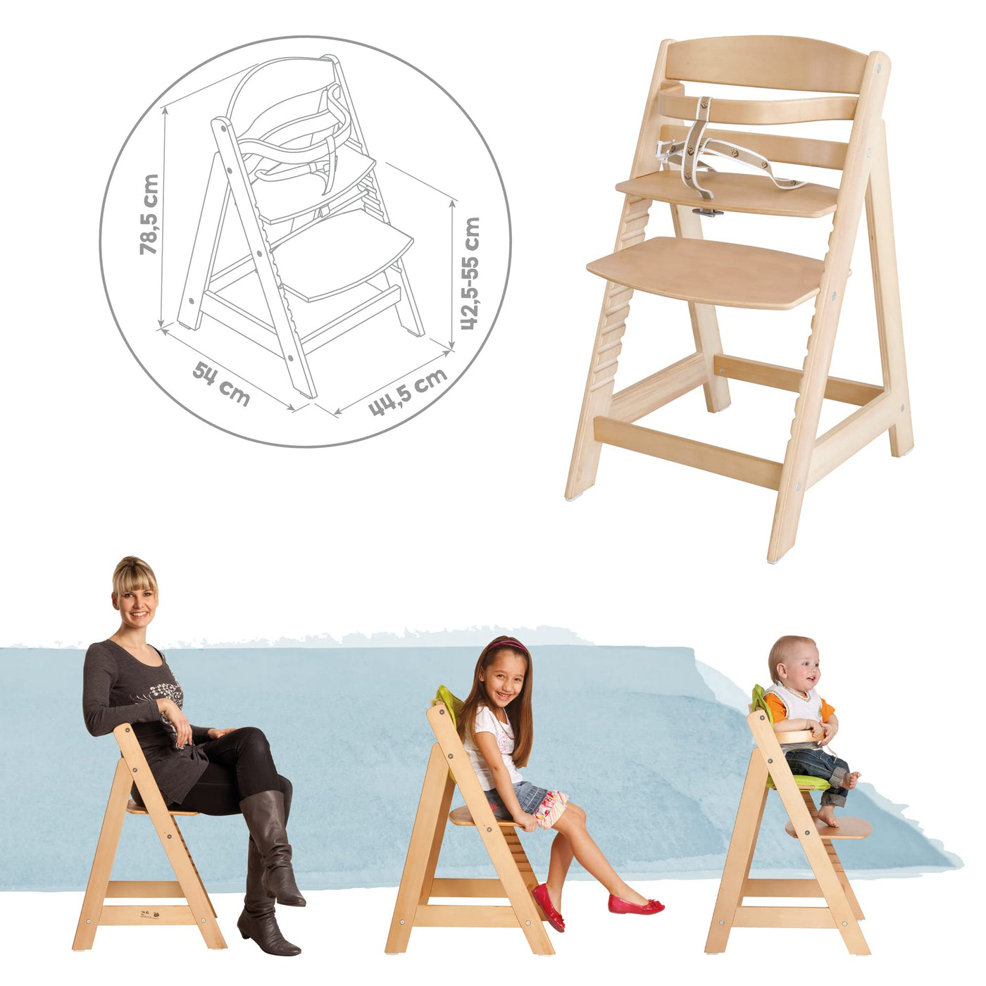 roba Treppenhochstuhl Sit Up III - Mitwachsender Baby Hochstuhl - ab 6 Monaten - Kinderhochstuhl aus Holz natur - Stuhl bis 50 kg belastbar, 1 Stück (1er Pack)