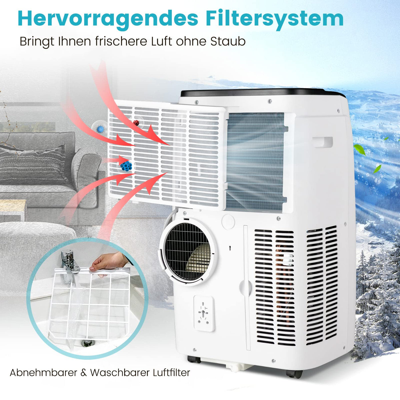 COSTWAY mobile Klimaanlage 14000BTU für 135 m³(45 m²), 5 in 1 Klimagerät Heizlüfter Ventilator Entfeuchter mit Abluftschlauch & APP/Fern Kontrolle