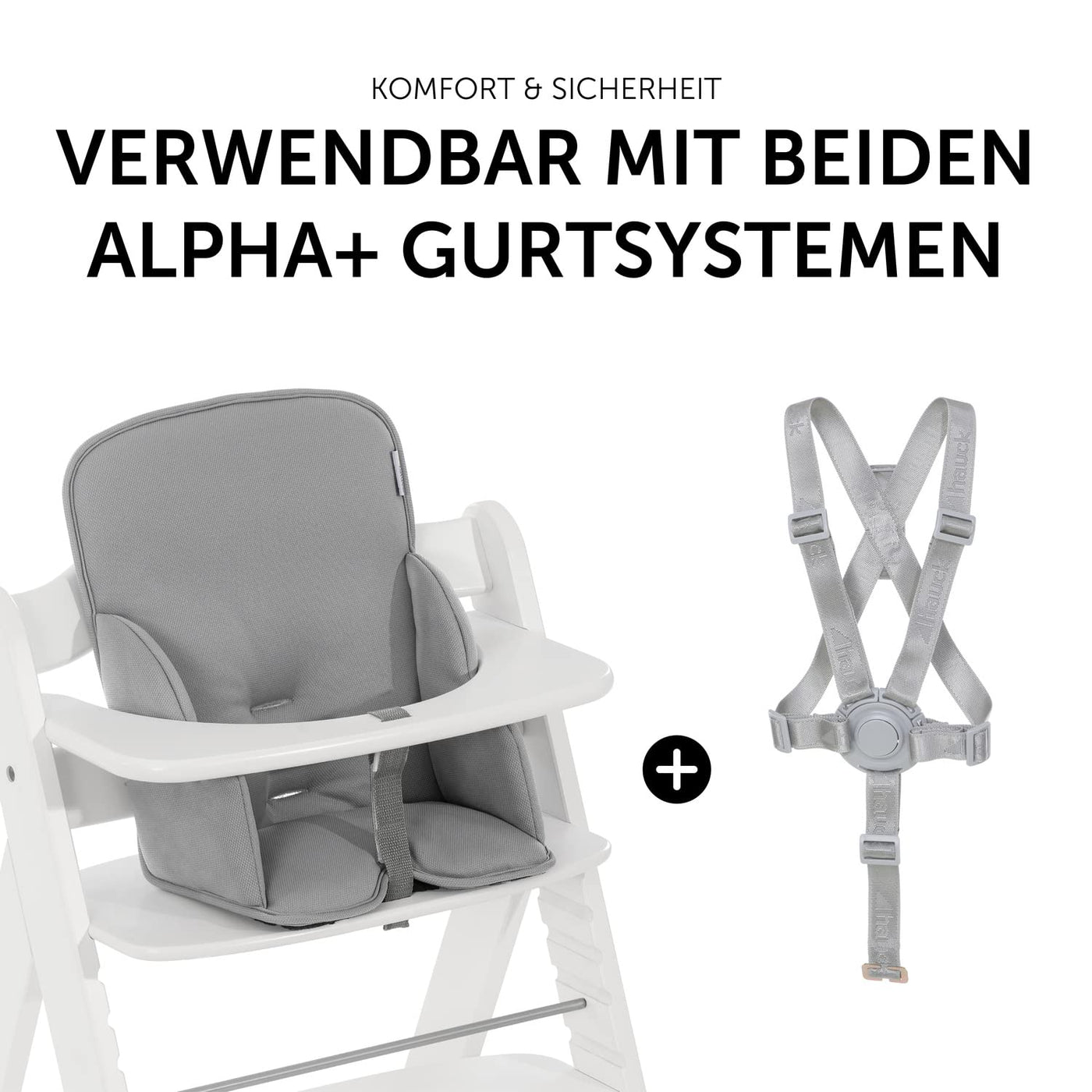 hauck Sitverkleinerer Kissen Alpha Cosy für Alpha+, Beta+ & Arketa Holzhochstuhl, für Babys 6-36 Monate, Hochstuhl Sitzkissen mit hoher Rückenlehne und Stabilisierten Seiten (Stretch Grey)