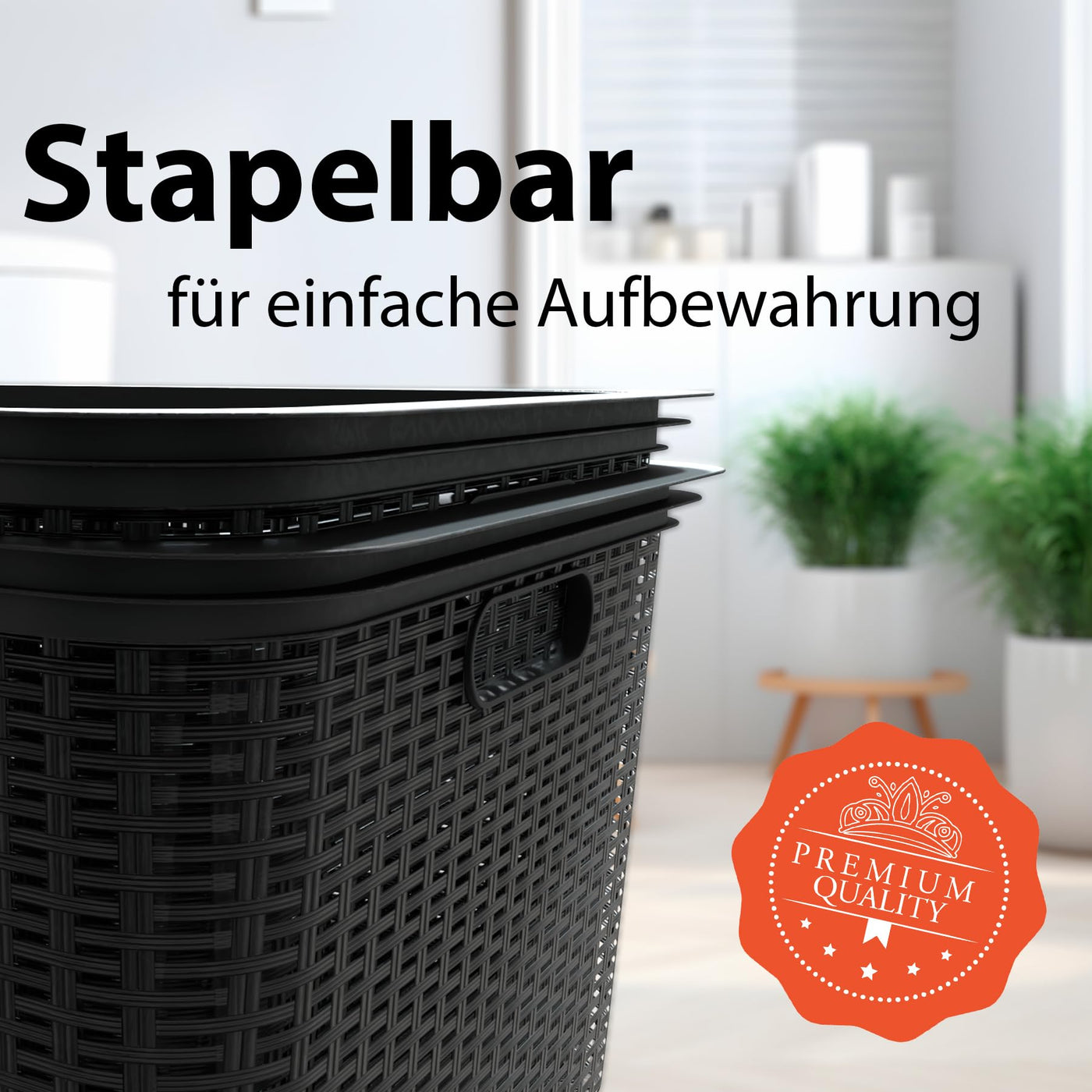 BigDean 3 Stück Wäschekorb 59x39x26 cm Rattan Design – Wäschewanne Made in Germany