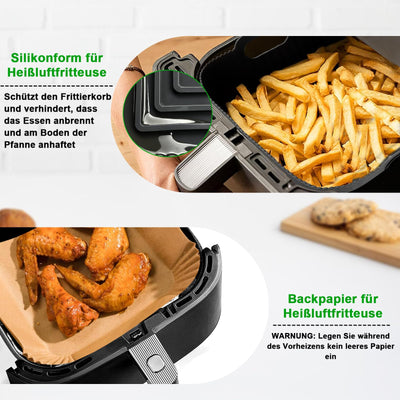 YINGRACE 23CM Heißluftfritteuse Zubehör XXL für COSORI 6,4L, 6,2L, 6L, Russell Hobbs 8L, 4PCS Airfryer Zubehör mit Grillroste Pizzapfanne Backpapier Silikonform für Heißluftfritteuse