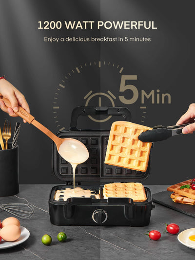 Sandwichmaker 1200W, Fohere 5-Gang-Temperaturregelung Waffeleisen Sandwichtoaster Kontaktgrill 3 in 1 mit Antihaftbeschichtung für einfache Reinigung ohne Anbrennen, LED-Leuchten