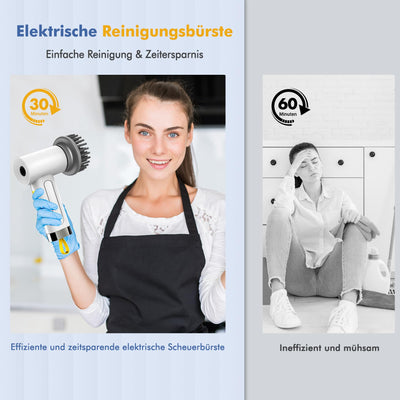 Elektrische Reinigungsbürste,Spin Scrubber für Bad und Fugen,Cleaning Brush für Haushalt mit 5 Bürstenkopfe,2 Modi Perfekt für Tiefe reinigen von Fliesen,Küche,Grille,Glas und Reifen-led Anzeige