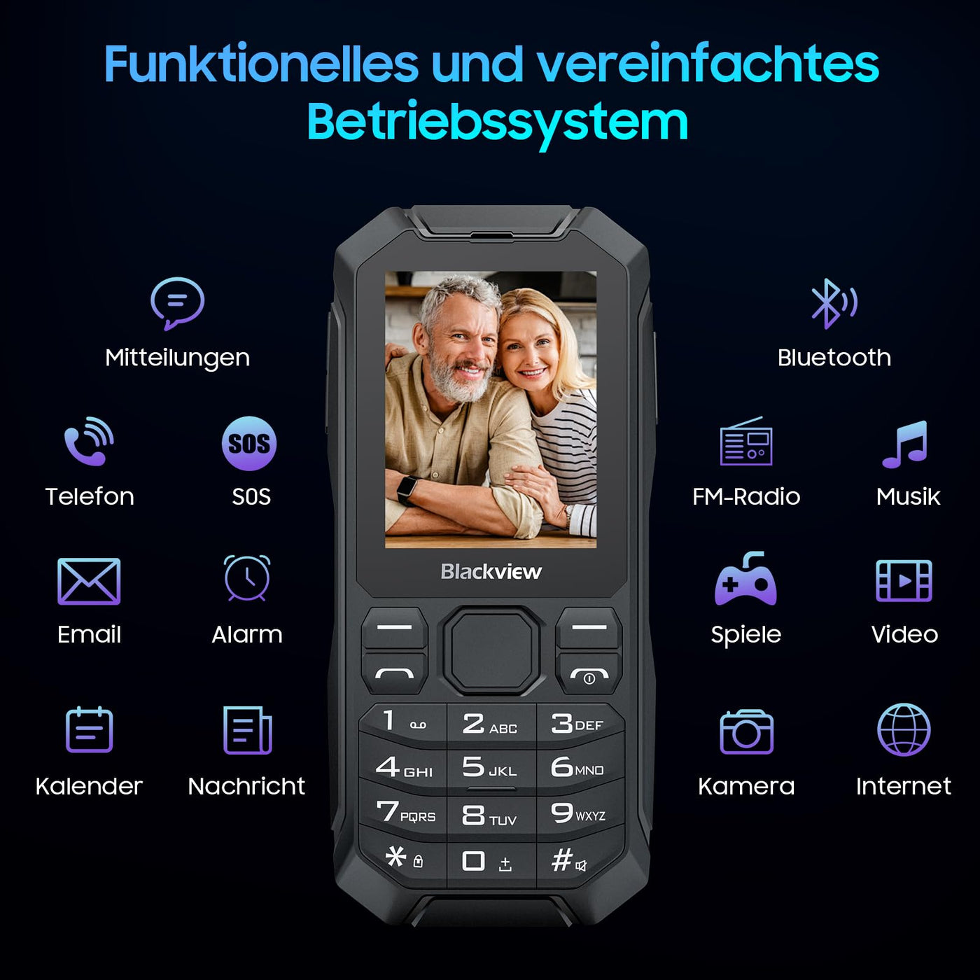 Blackview N1000 Mobile 4G Seniorenhandy Ohne Vertrag mit Dual 4G SIM mit Notruftaste | Outdoor Handy | 3300mAh Akku Lange Standby-Zeit | Großtastenhandy mit Ladestation | 2,4" Farbdisplay