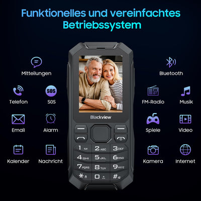 Blackview N1000 Mobile 4G Seniorenhandy Ohne Vertrag mit Dual 4G SIM mit Notruftaste | Outdoor Handy | 3300mAh Akku Lange Standby-Zeit | Großtastenhandy mit Ladestation | 2,4" Farbdisplay