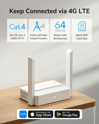 Cudy Neuer LT300 4G LTE WLAN-Router 300 Mbit/s, kompatibel mit Allen Betreibern, 2×2 MIMO, Keine Konfiguration erforderlich, OpenVPN, WireGuard