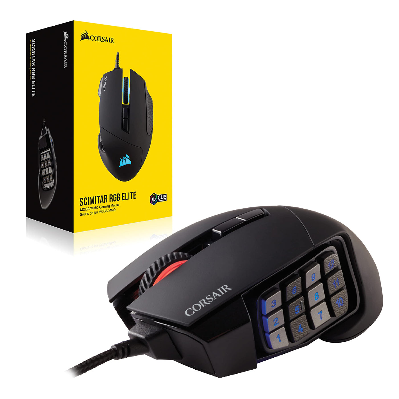 CORSAIR SCIMITAR RGB ELITE Kabelgebundene MOBA/MMO Gaming-Maus - 18.000 DPI - 17 programmierbare Tasten - iCUE-Kompatibel - PC, Mac, PS5, PS4, Xbox - Schwarz