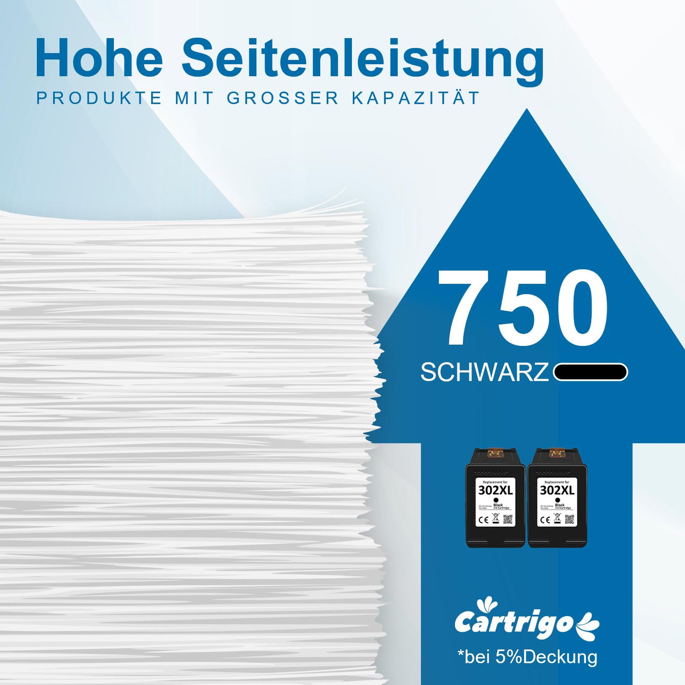 CARTRIGO 302XL Druckerpatronen Schwarz, 302 Patrone Kompatibel fur HP 302 Druekerpatronen Sehwarz, 302XL Schwarz fur OfficeJet 3831 5230 3833 3830 Desklet 3630 3636 3639 Envy 4524 4527 4525(2er-Pack)