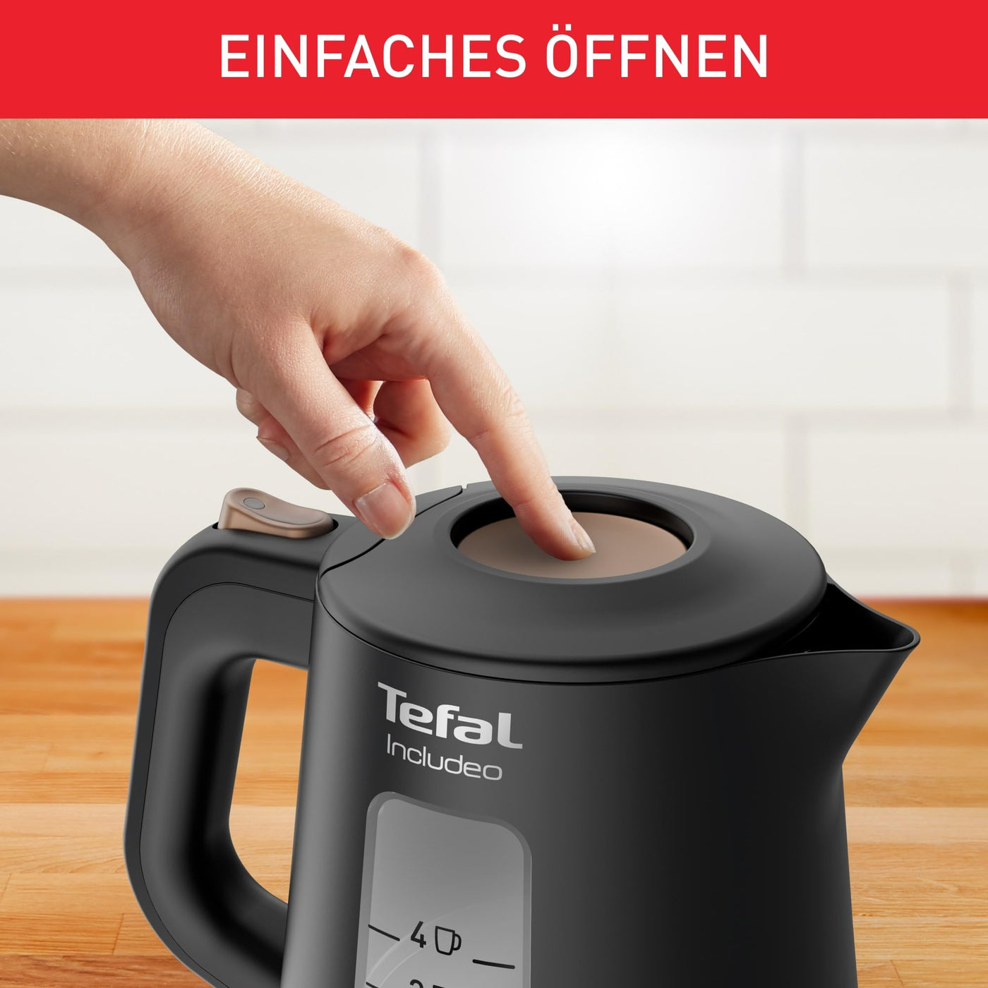 Tefal KI5338 Includeo Wasserkocher | Fassungsvermögen 1 L | Anti-Rutsch-Griff | einfach abzulesende Wasserstandsanzeige | 360°-Drehsockel | herausnehmbarer Filter | 2400 W | 23.3 x 16.6 x 20 cm