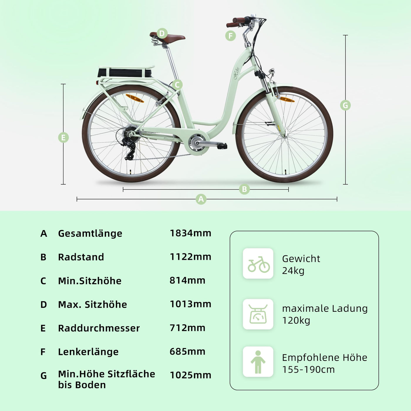 VecoCraft HEBE E-Bike Elektrofahrrad| ebike Damen 28 Zoll| 7-Gang-Schaltung | Ananda Hinterer Motor 250W | EU-konformes für ebike Herren und e Bike Damen