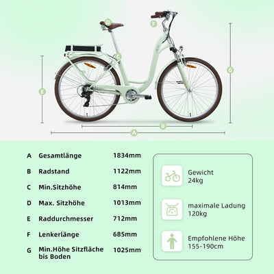 VecoCraft HEBE E-Bike Elektrofahrrad| ebike Damen 28 Zoll| 7-Gang-Schaltung | Ananda Hinterer Motor 250W | EU-konformes für ebike Herren und e Bike Damen