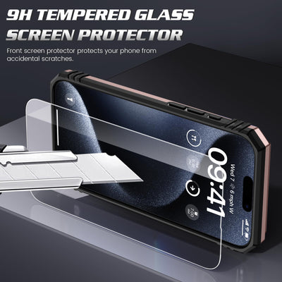 Doeshine Hülle für iPhone 16 Pro, Handyhülle mit 2 Stück Displayschutzfolie & Kameraschutz, 360 Grad Magnetisch Ring Ständer, Robust Militär Shockproof Schutzhülle für iPhone 16 Pro（Roségold）