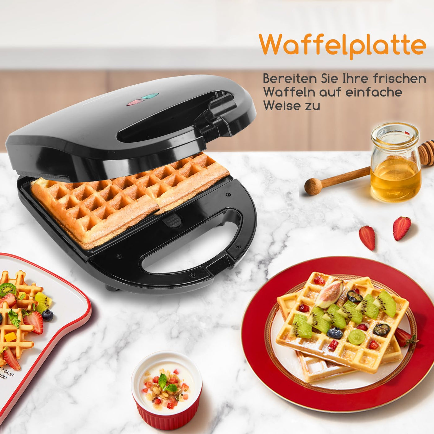 Sandwichmaker 3 in 1, Sandwichtoaster, Kontaktgrill, Waffeleisen 3 in 1, 3 Abnehmbare, Spülmaschinengeeignete und Antihaftbeschichtete Grillplatten, Dreieckig Sandwich Maker 30JVU, 750 W