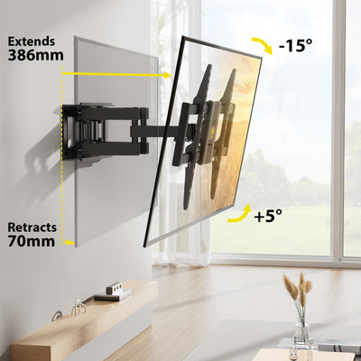 Alphamount TV Wandhalterung Schwenkbar für 37-75 Zoll Fernseher, Neigbar Ausfahren Wandhalterung Fernseher, TV Halterung Max Gewicht 45kg, VESA 200x100 zu 600x400mm