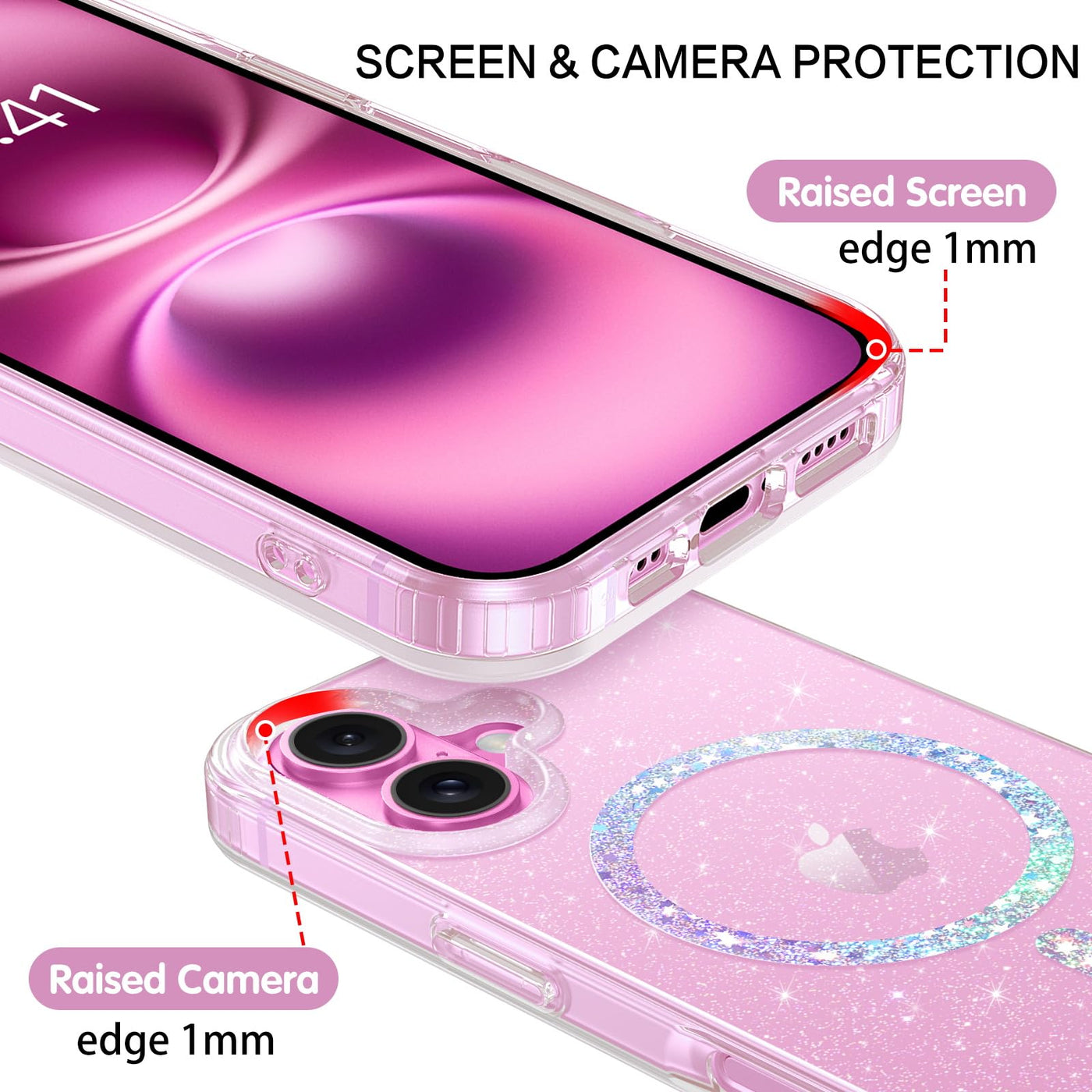 BENTOBEN für iPhone 16 Plus Hülle Handyhülle Glitzer, Magnetisches iPhone 16 Plus 6.7" Case mit Mag-Safe Muster Slim Bumper Silikon Cover Dünn Hülle für Frauen Mädchen Bling Transparent