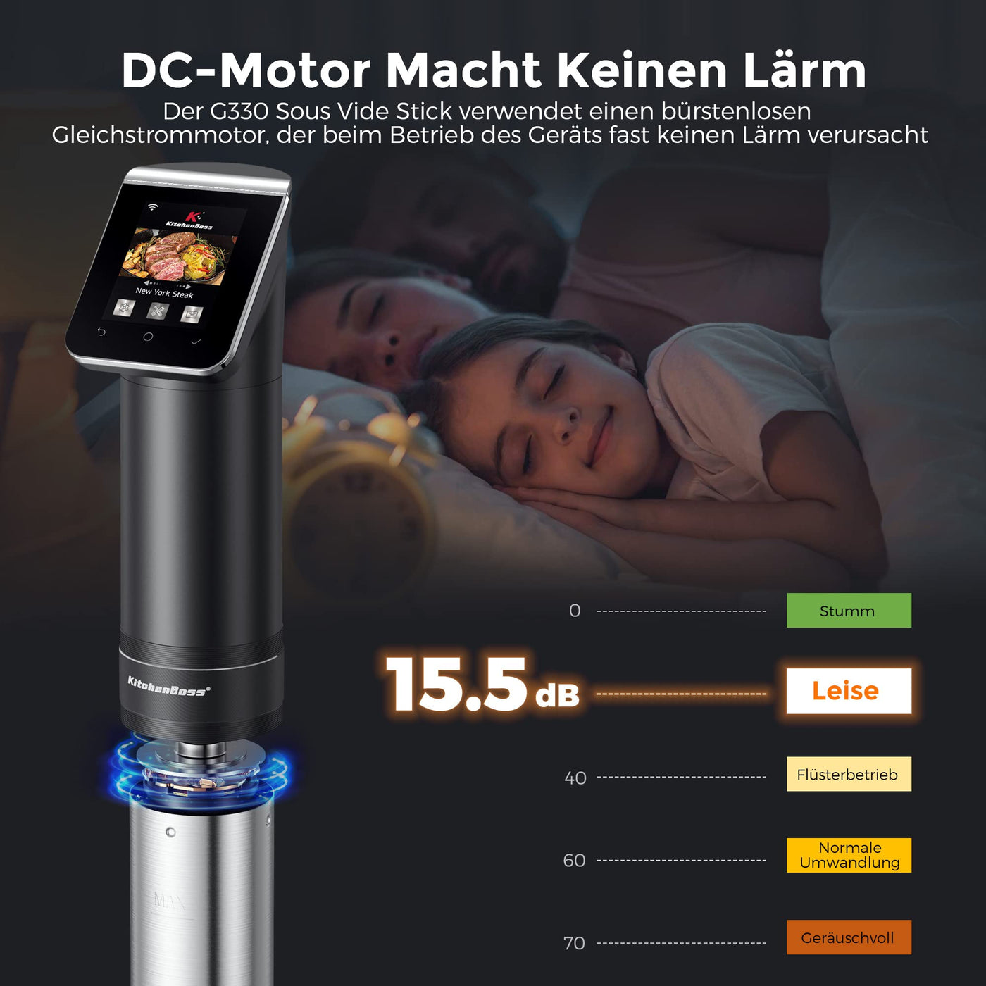 KitchenBoss Sous Vide Garer Stick WLAN: G330 Wifi Präzisionskocher Präziser Temperatureinstellung bis 90°C IPX7 Wasserdicht TFT Touch-Display Immersion Tauchzikulator 360° Zirkulation mit Timer