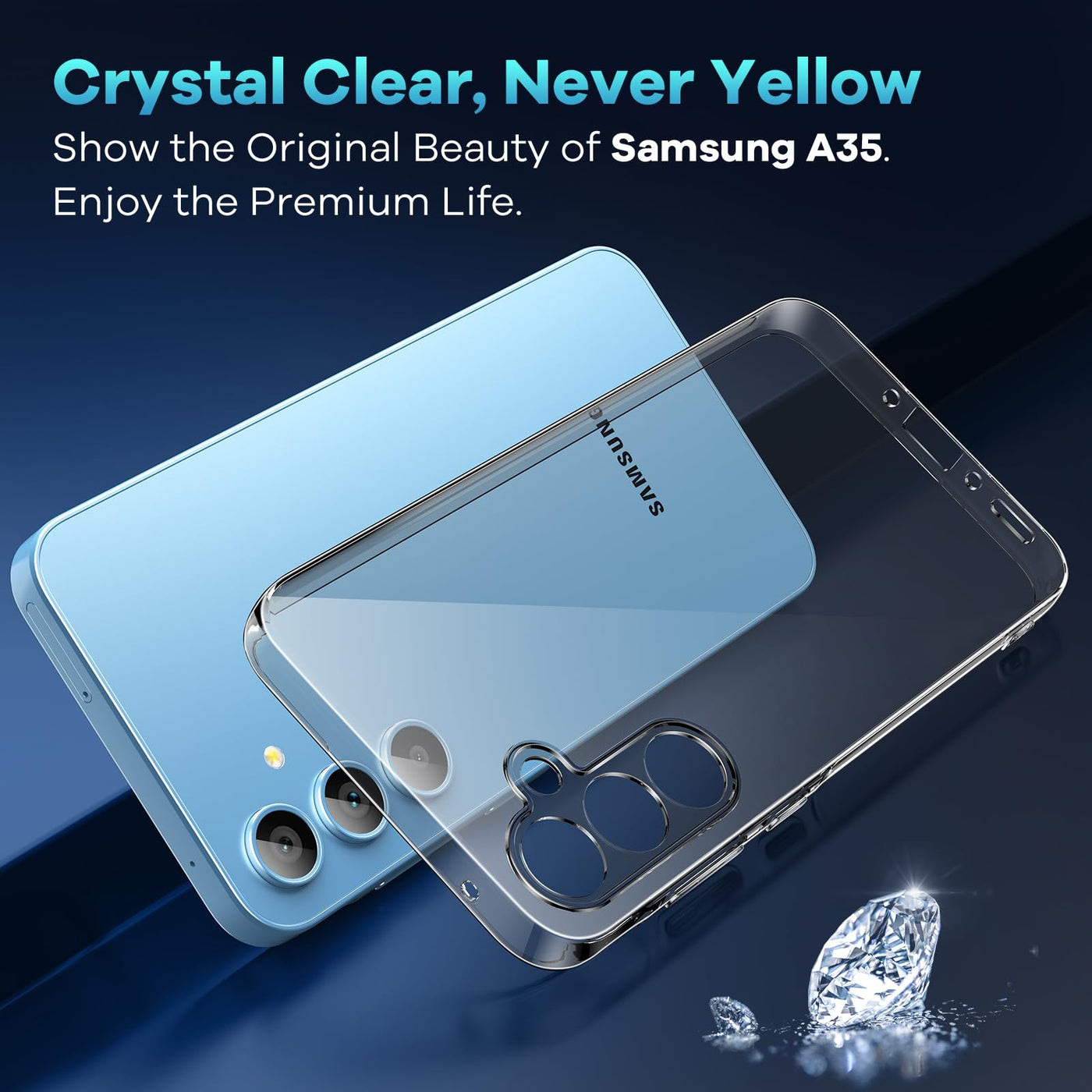 caslord Hülle für Samsung Galaxy A35 5G, 1 Handyhülle mit 2 Stück Hartglas, Weiche TPU Transparent Stoßfest Schutzhülle Durchsichtige Kratzfest Handyhülle Case Cover