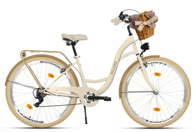 Generic Komfort Fahrrad Citybike Mit Weidenkorb Damenfahrrad Hollandrad, 28 Zoll, Creme-Braun, 7-Gang Shimano