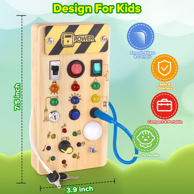 Hoarosall Montessori Spielzeug Busy Board mit LED Lichtschalter Activity Board Holzspielzeug ab 1 Jahr Motorikspielzeug Sensorik Spielzeug Lernspielzeug für Babys und Kleinkinder ab 1 2 3 4 Jahre