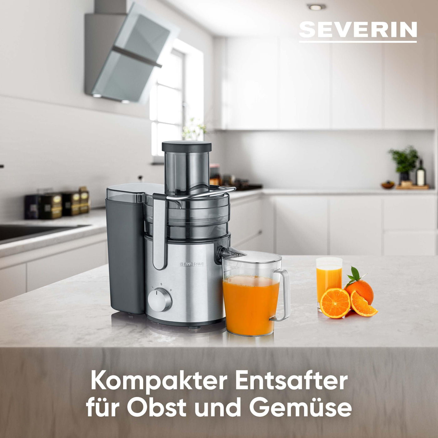 SEVERIN Entsafter, elektrische Saftmaschine mit einfacher Bedienung, XXL-Auffangbehälter für vitaminreiche Obst- und Gemüsesäfte, 1.1L Saftbehälter, Edelstahl-Schwarz, Küchengeräte, 800 W, ES 3570