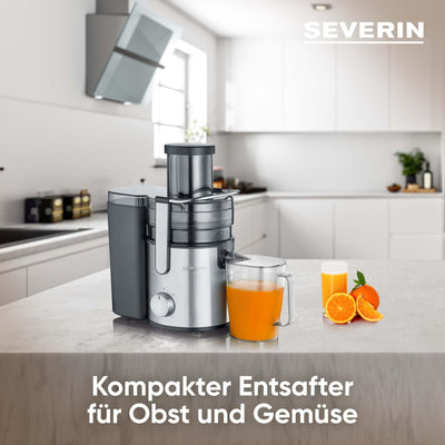 SEVERIN Entsafter, elektrische Saftmaschine mit einfacher Bedienung, XXL-Auffangbehälter für vitaminreiche Obst- und Gemüsesäfte, 1.1L Saftbehälter, Edelstahl-Schwarz, Küchengeräte, 800 W, ES 3570