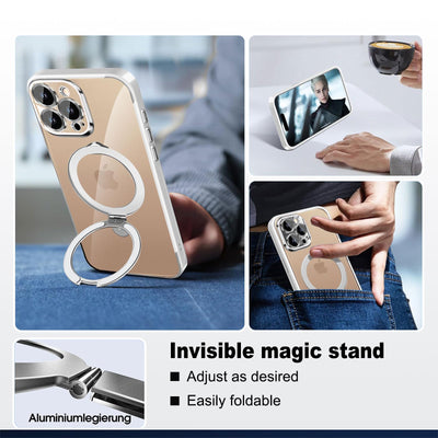 Magnetisch HandyHülle für iPhone 16 Pro Max Hülle mit Band,[Kompatibel mit Magsafe] Transparente Silikon Stoßfest Handykette Schutzhülle Ring Ständer Kameraschutz Case mit Kette für iPhone 16 Pro Max