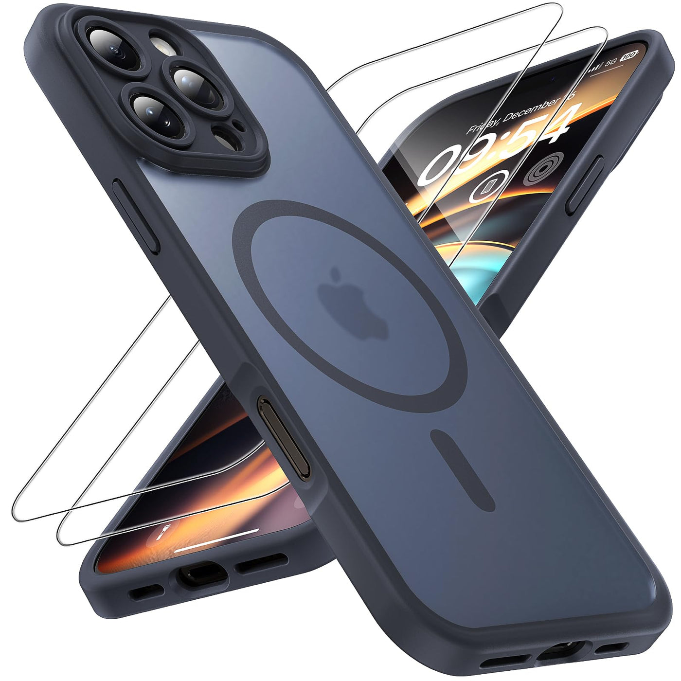 TOCOL 3 in 1 für iPhone 16 Pro Max Hülle für Magsafe, mit 2 Schutzglas, Vollständiger Kameraschutz Stoßfest Kratzfest Magnetisch Handyhülle für iPhone 16 Pro Max Case, Schwarz