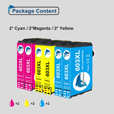 GoToners 603XL Patronen Kompatibel für Epson 603 XL Farben Druckerpatronen für XP-2100 XP-2150 XP-2105 XP-3100 XP-3105 XP-3150 XP-4100 XP-4150 WF-2810 WF-2830 WF-2850 (2 Cyan, 2 Magenta, 2 Gelb)