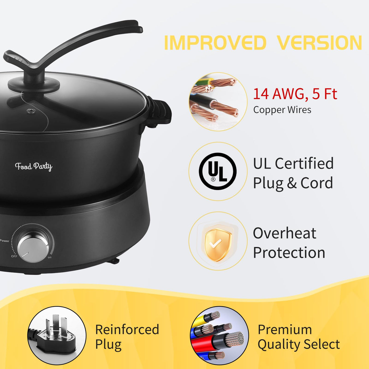 Food Party Hot Pot Elektrisch 4L Aktualisiert Hotpot Topf Doppelseitig Trennbarer Kochtopf 220V 1350W Electric Hot Pot Fondue für 6 Personen (Hot Pot mit Trennwand)