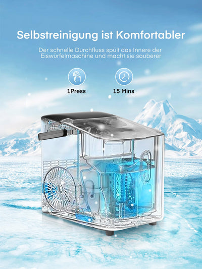 FOHERE Eiswürfelmaschine 14 kg 24 Stunden, 8 Eiswürfel in 6 Minuten, 2 Größen von Bullet Ice, Selbstreinigender Eiswürfelbereiter mit Griff, Eisschaufel und Korb, Ice Maker für Party, Büro, Wohnmobil