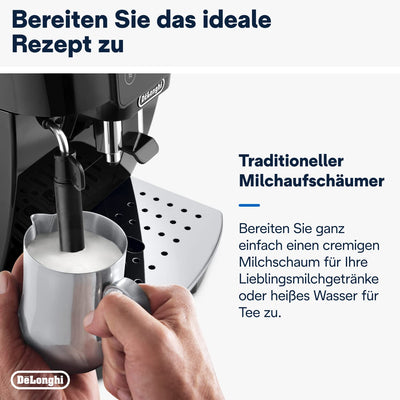 De'Longhi Magnifica Start ECAM222.20.B, Kaffeevollautomat mit Milchaufschäumdüse, für Cappuccino, mit Espresso-Direktwahltase und 2x Espresso Funktion, 13-stufiges Kegelmahlwerk, 1450 W, Schwarz