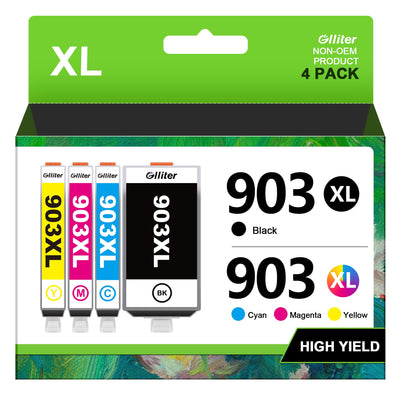 Glliter 903XL Multipack für HP 903 Druckerpatronen für HP 903 XL Kompatibel mit HP Officejet 6950 Druckerpatronen für HP Officejet Pro 6970 Patronen (‎‎‎‎‎‎‎Schwarz Cyan Magenta Gelb, 4er-Pack)