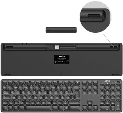 Arteck 2.4G Kabellose Tastatur und Maus kombination Ultra dünne Full Size Tastatur Tastatur und ergonomische Maus für Desktop-PC und Laptop mit Windows 11/10/8/7 Eingebauter Akku mit USB-C Ladestecker