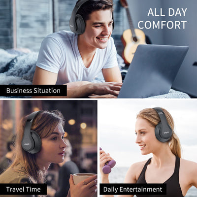 Uliptz Bluetooth Kopfhörer Over Ear, 65 Stunden Spielzeit Kopfhörer Kabellos Bluetooth mit 6 EQ-Modi, HiFi-Stereo Faltbares Bluetooth 5.3 Wireless Headphones für Reisen/Büro/Handy/PC (Schwarz)