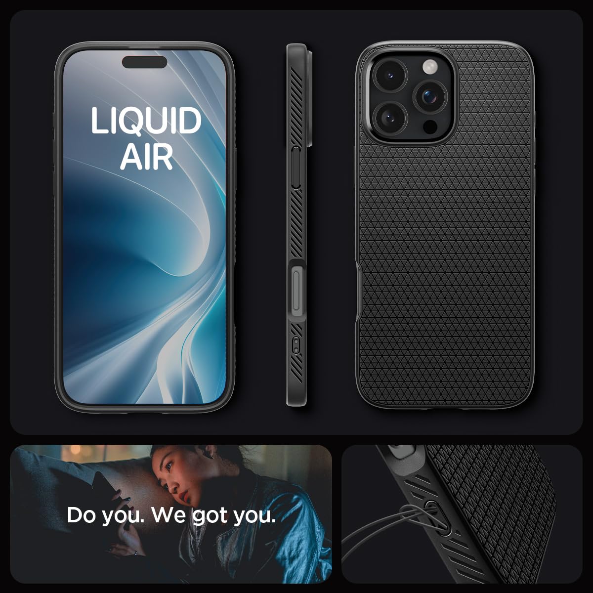 Spigen für iPhone 16 Pro Hülle [rutschfest] Liquid Air Case Handyhülle Schutzhülle Cover Dünn Slim -Matte Black