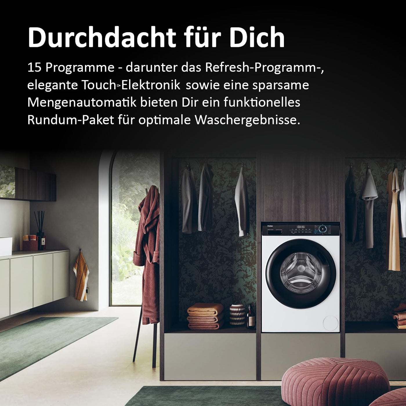 Haier I-PRO SERIE 3 HW90-B14939 I Frontlader Waschmaschine 9kg I Washing Machine mit A-Effizienz, 1.400 U/Min. & leisem Direktantrieb I Inkl. Dampfprogrammen, Mengenautomatik & Refresh-Programm