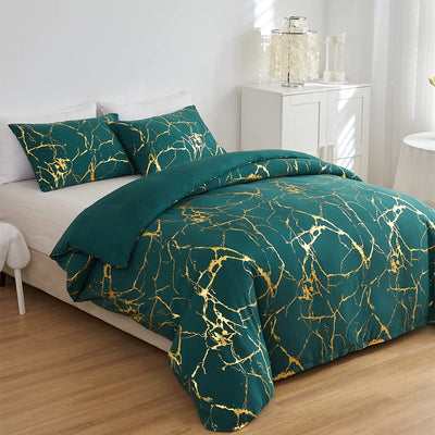 ARYURBU Bettwäsche 200x220 cm Set 3teilig 1x Bettbezug 200x220cm und 2X Kissenbezüge 80x80cm Mikrofaser Retro Dunkelgrün Gold Marmor Glitzermuster für Damen Herren Doppelbett Romantisch