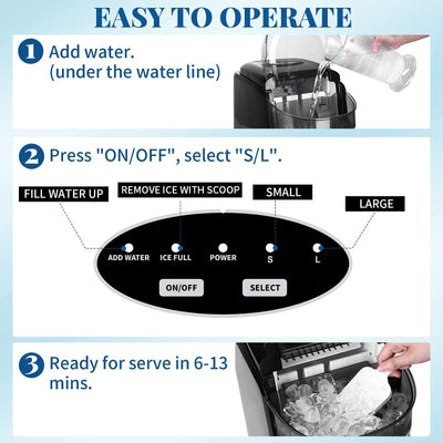 Eiswürfelmaschine Testsieger 12KG Eiswürfelbereiter Ice Maker 6 min Produktionszeit Ice Cube Maker, Eiswürfelmaschinen leise Eiswürfel Maschine mit Selbstreinigungsfunktion, Schwarz (MEHRWEG)