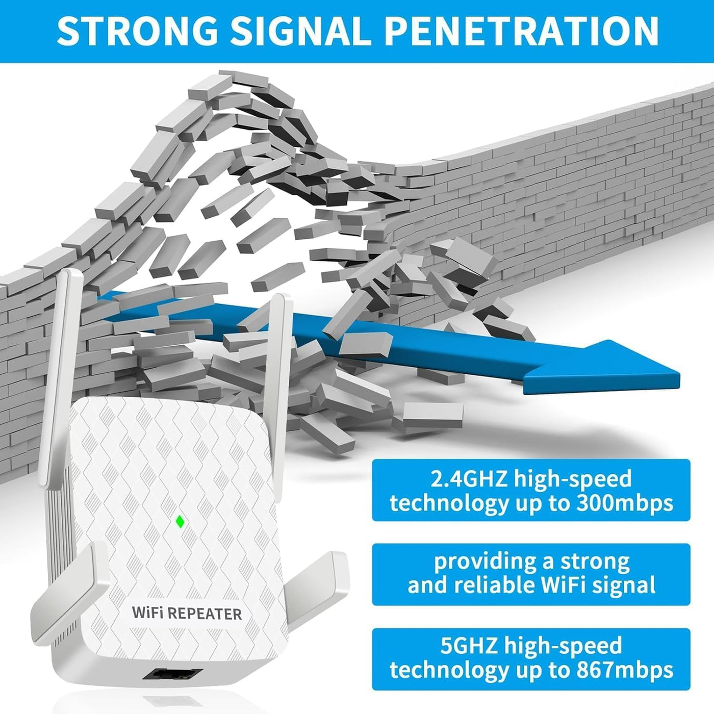 CINAMON WLAN Verstärker, WLAN Repeater 300 Mbit/s 2.4 GHz,WiFi Verstärker mit Ethernet-Anschluss, Abdeckung bis zu 200 m², Unterstützung WPS,1-Tap-Einrichtung, funktioniert mit Allen WLAN-Routern