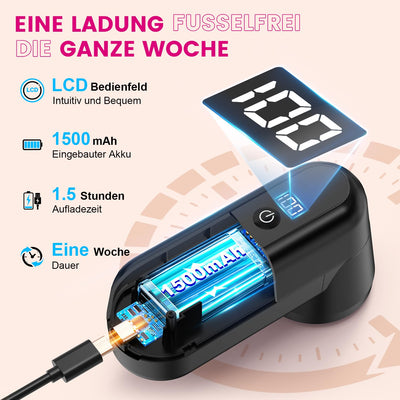 Ziitty Fusselrasierer Elektrisch, Tragbarer Aufladbar Fusselentferner, LED-Anzeige, Kompletter Fusselrasierer für alle Stoffe mit 3 Klingen, Typ-C-Ladekabel und Reinigungsbürste (Schwarz)