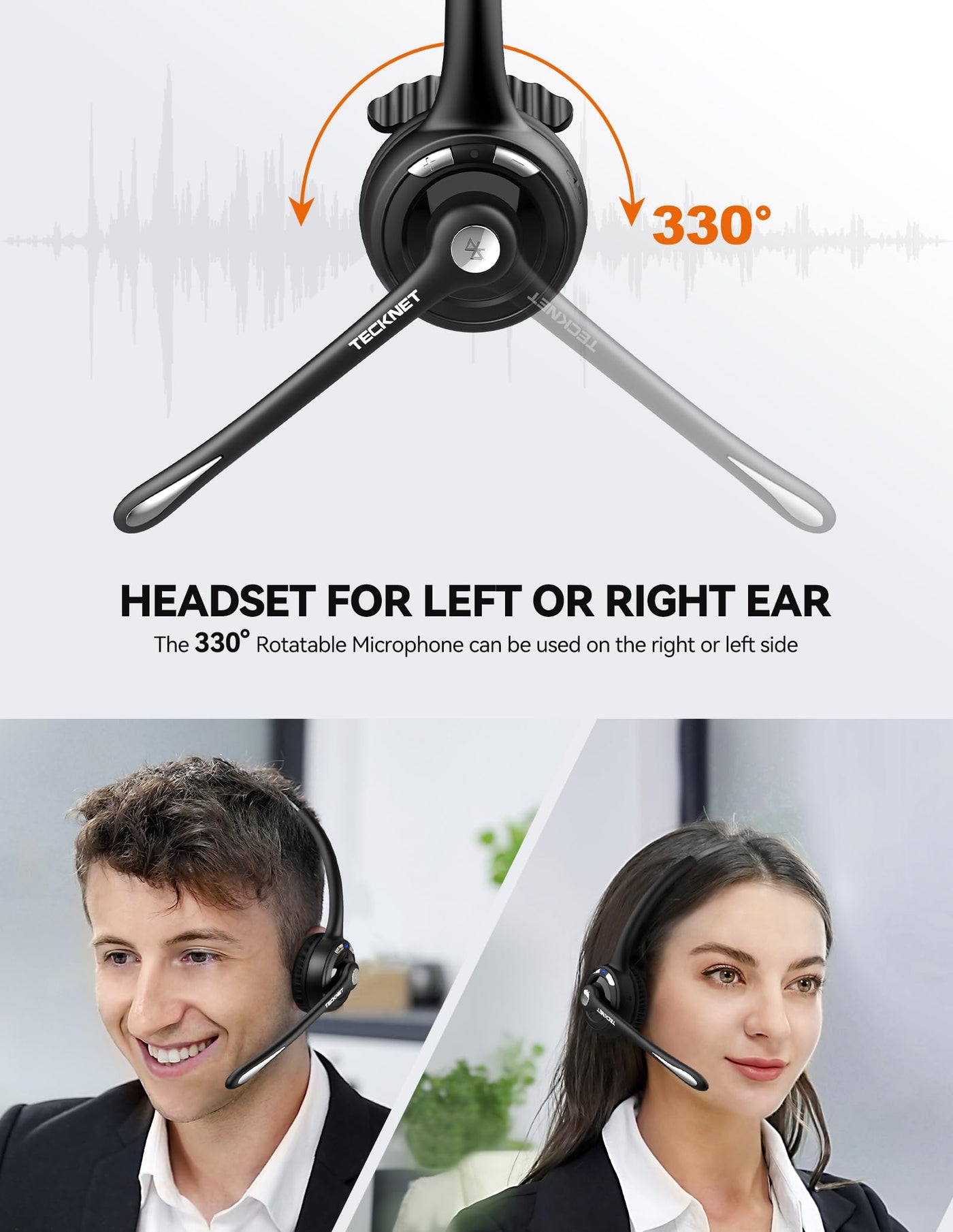 TECKNET Bluetooth Headset mit Mikrofon, kabelloses PC Headset, Rauschunterdrückung und Freisprechen Chat Headset für Computer, Callcenter, Telefonkonferenzen, Super Leicht, Ultra Komfort